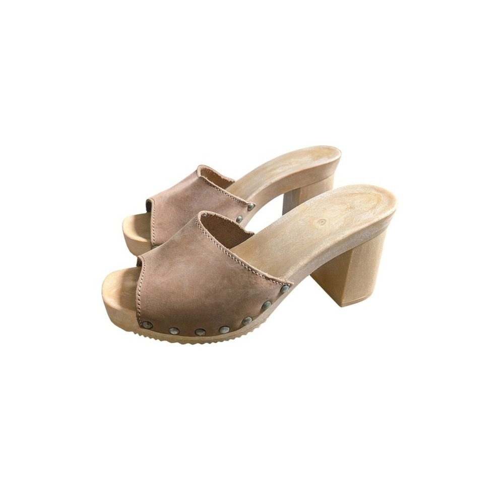 Vintage 90s Boho Earthy Whimsy Italian Wooden Studded Leather Suede Clogs
